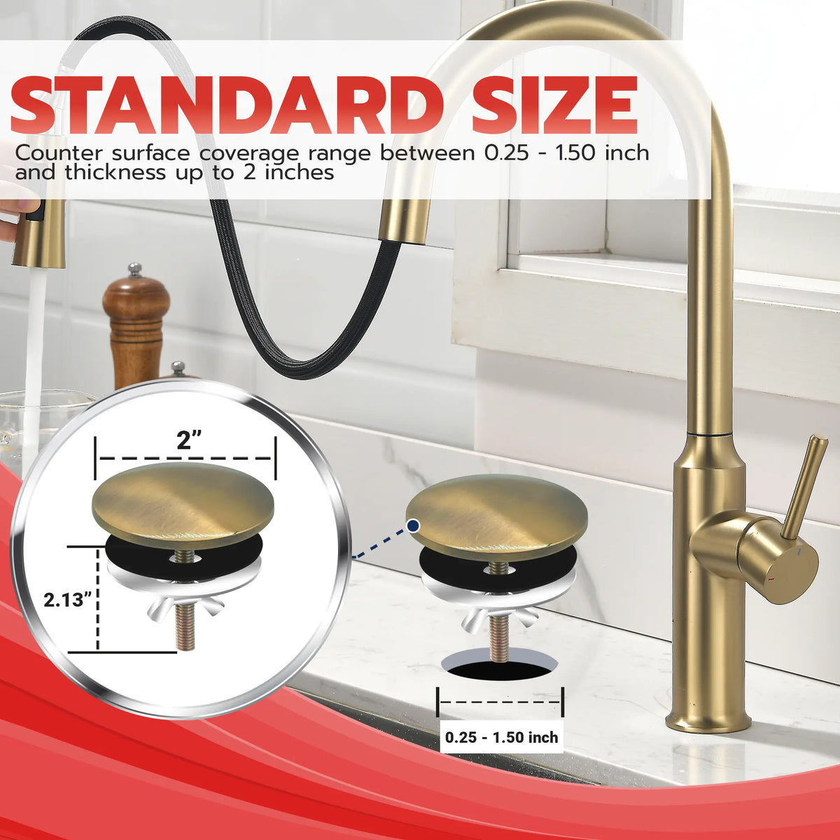 Metpure 2 inch stainless steel kitchen sink faucet hole cover with rubber gasket