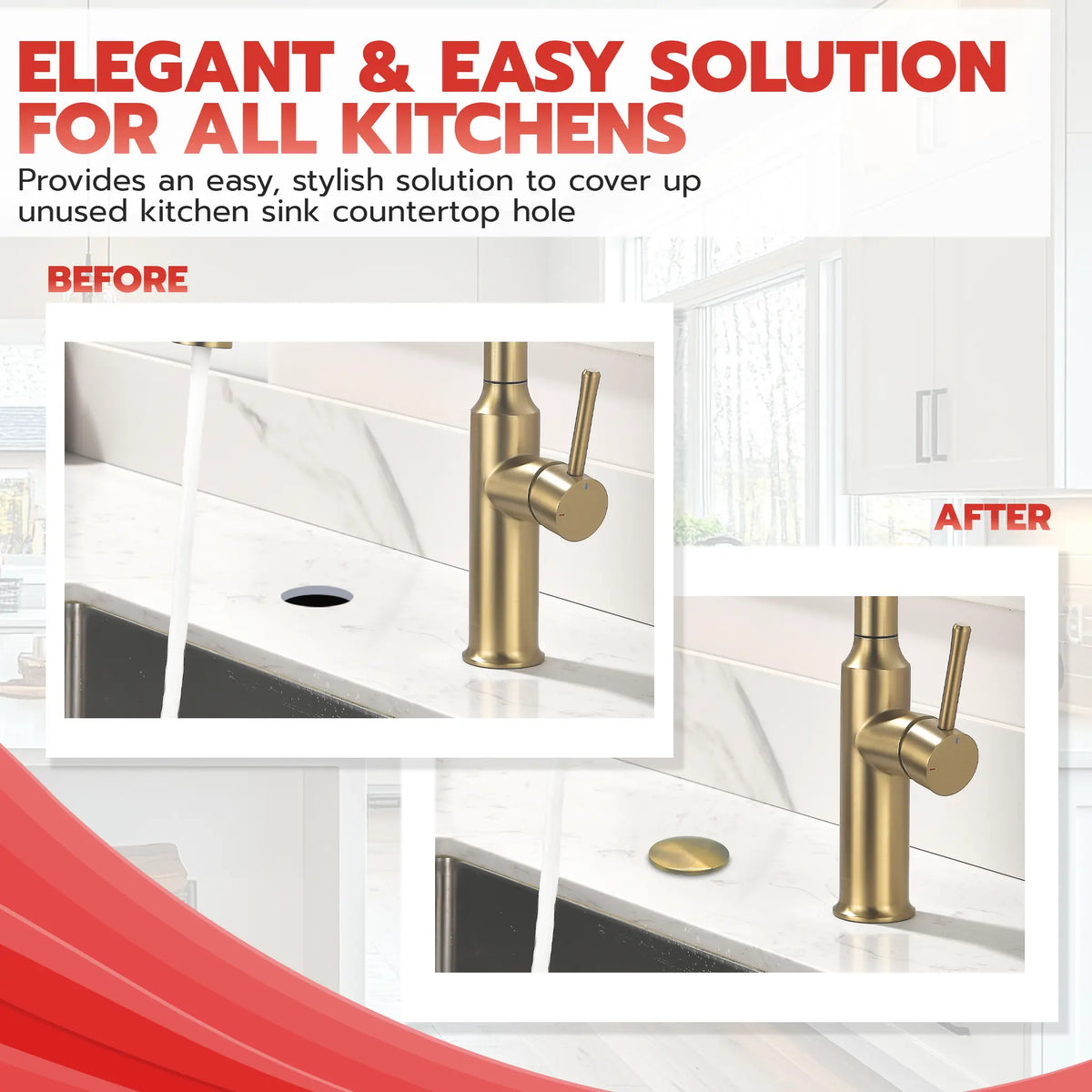 Metpure 2 inch stainless steel kitchen sink faucet hole cover with rubber gasket