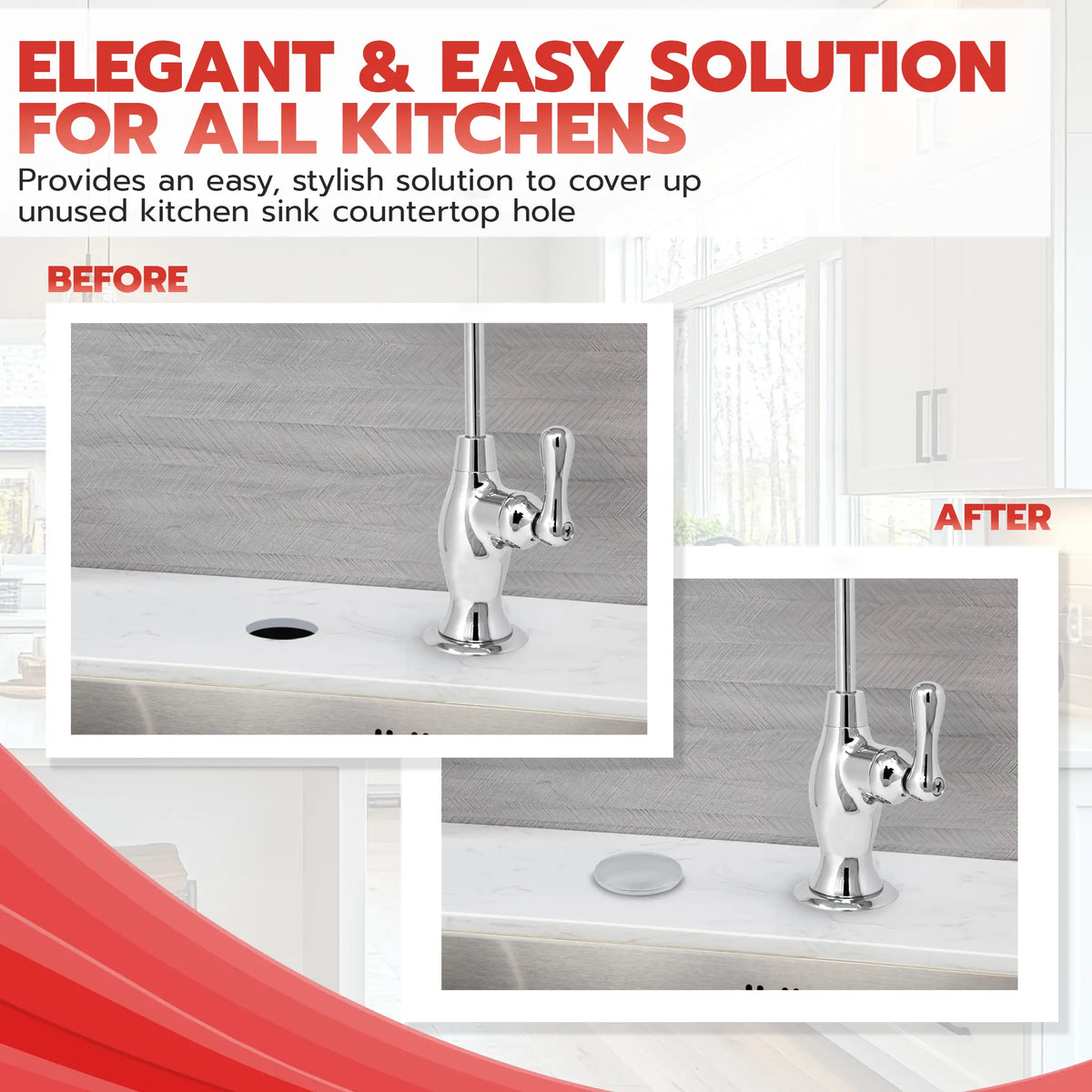 Metpure 2 inch stainless steel kitchen sink faucet hole cover with rubber gasket