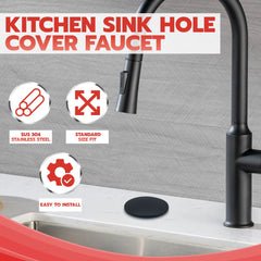 Metpure 2 inch stainless steel kitchen sink faucet hole cover with rubber gasket