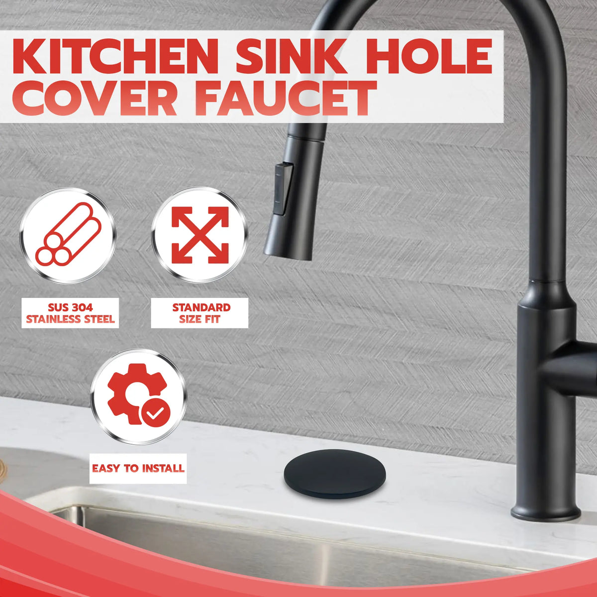 Metpure 2 inch stainless steel kitchen sink faucet hole cover with rubber gasket