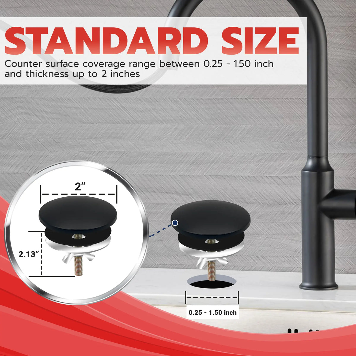 Metpure 2 inch stainless steel kitchen sink faucet hole cover with rubber gasket