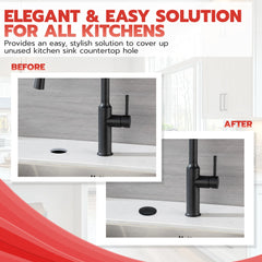 Metpure 2 inch stainless steel kitchen sink faucet hole cover with rubber gasket
