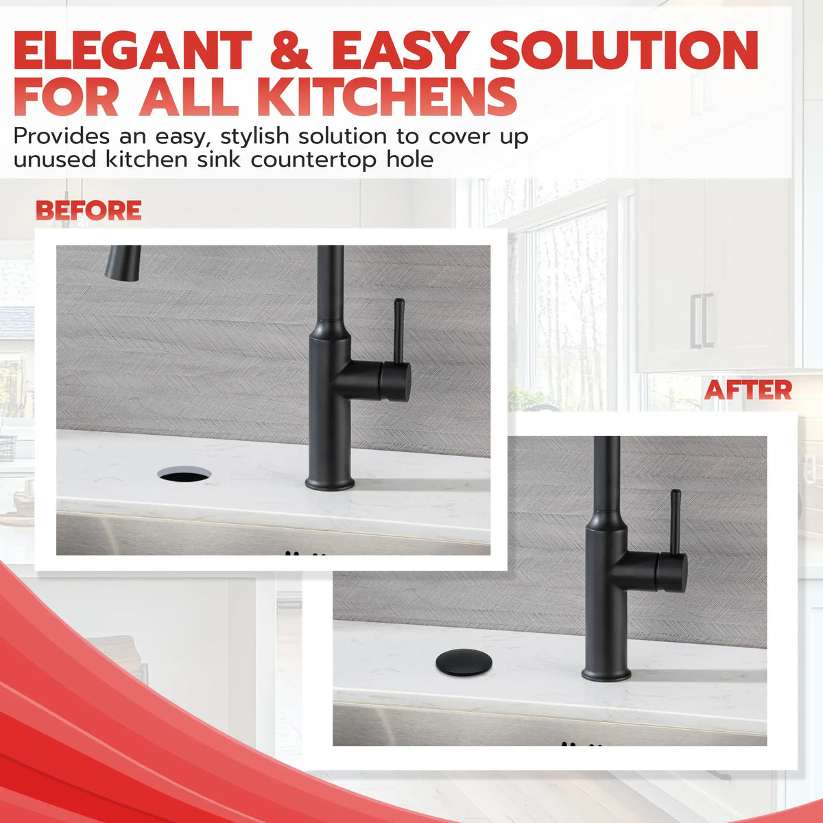 Metpure 2 inch stainless steel kitchen sink faucet hole cover with rubber gasket