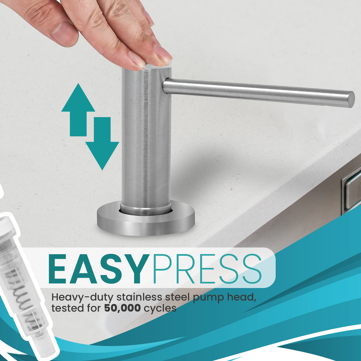 Metpure kitchen sink soap dispenser, stainless steel pump with bottle - view 4