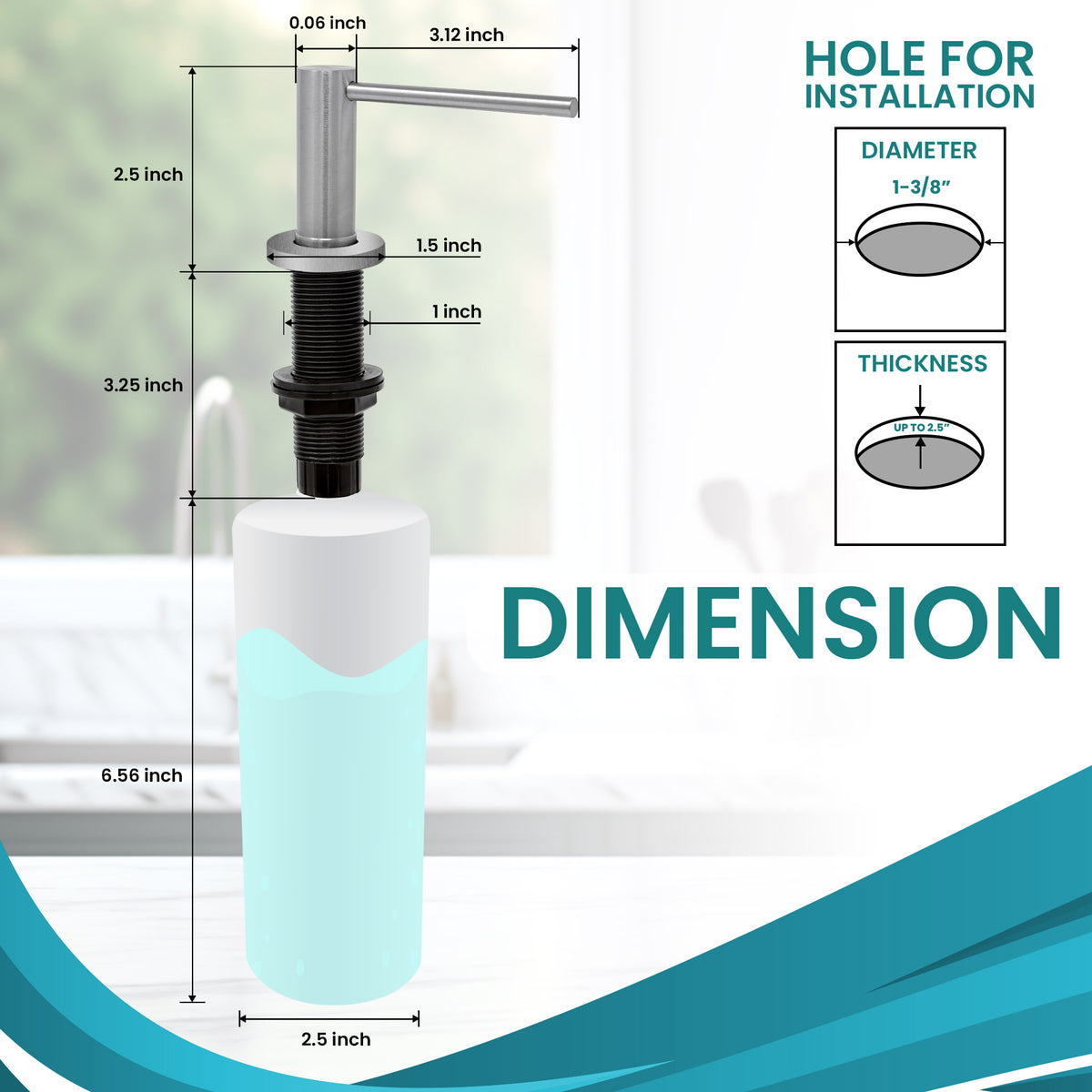 Metpure kitchen sink soap dispenser, stainless steel pump with bottle - view 9
