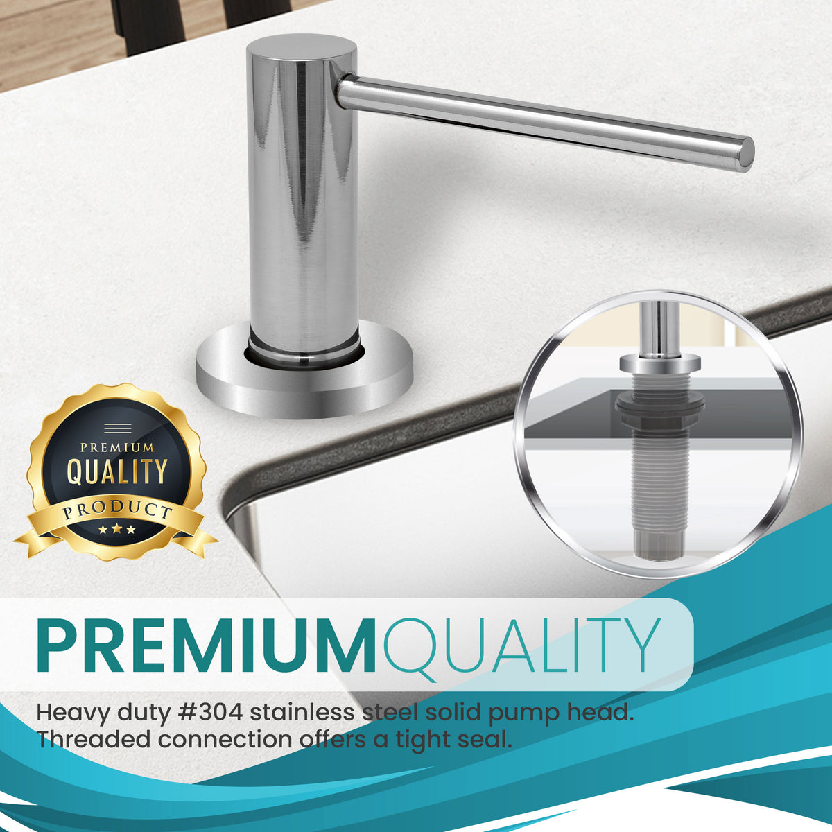 Metpure kitchen sink soap dispenser, stainless steel pump with bottle - view 16