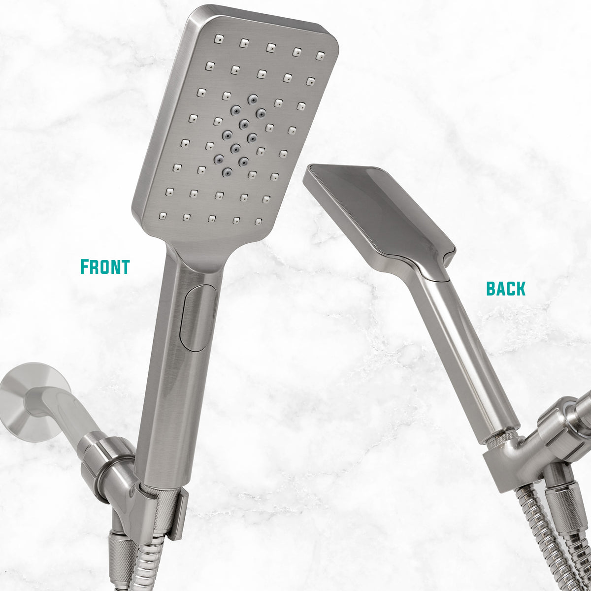 Metpure rectangle handheld shower head, 3 sprays, Easy Clicker, brushed nickel - view 2