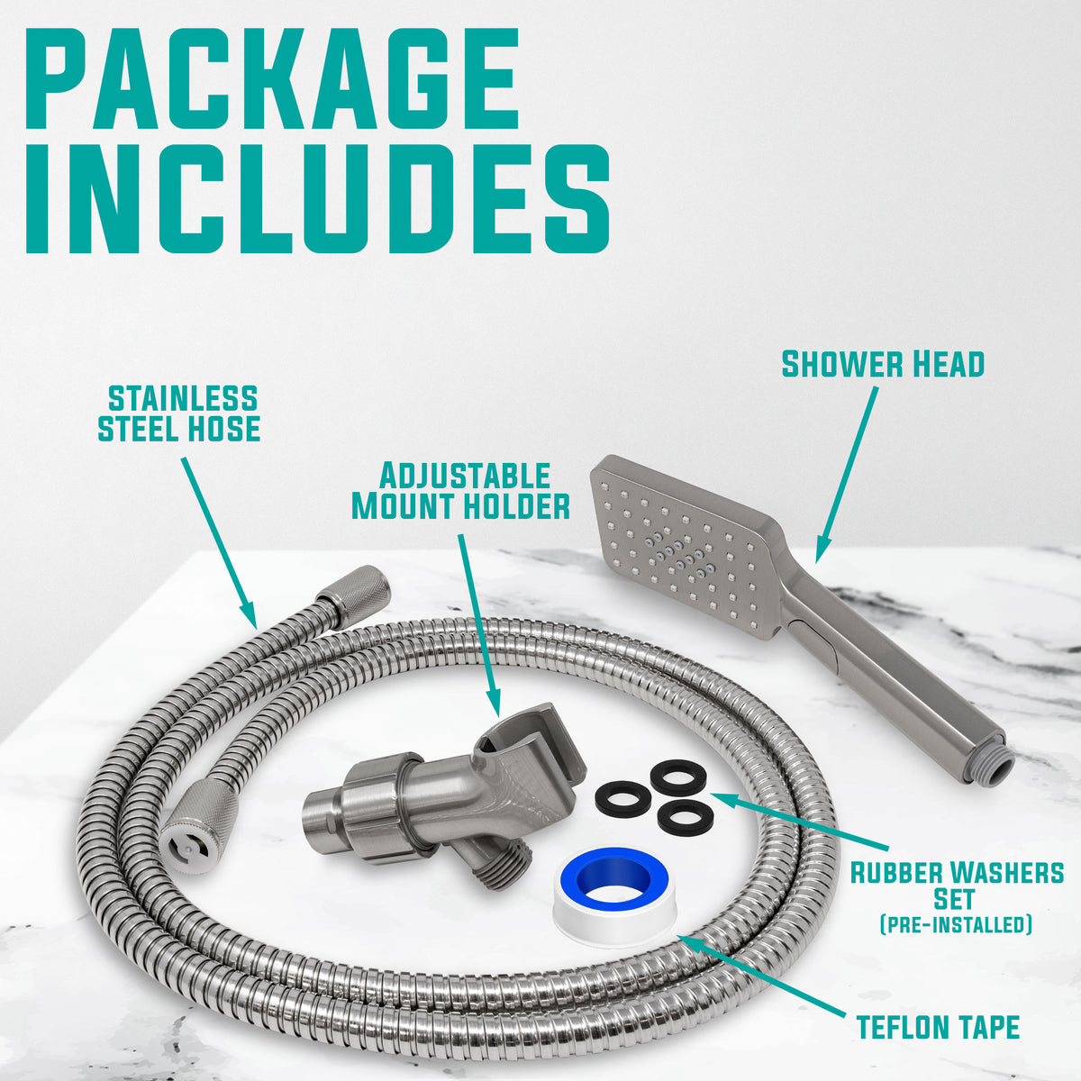 Metpure rectangle handheld shower head, 3 sprays, Easy Clicker, brushed nickel - view 4