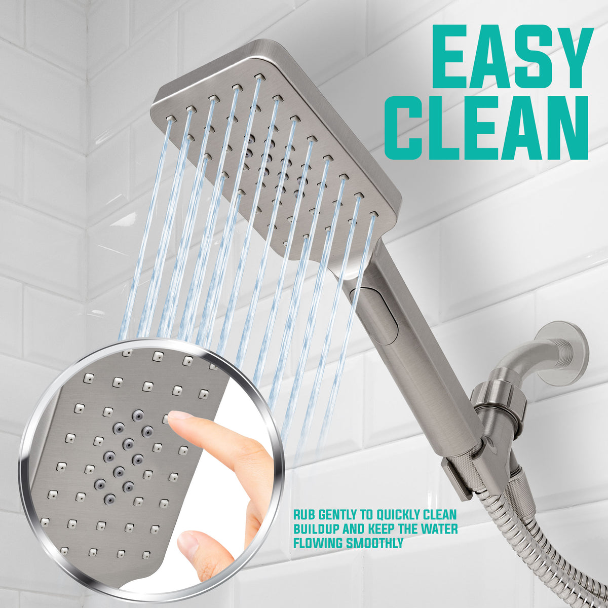 Metpure rectangle handheld shower head, 3 sprays, Easy Clicker, brushed nickel - view 3