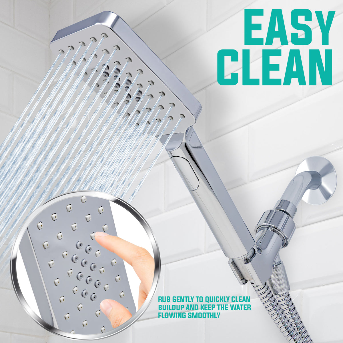 Metpure rectangle handheld shower head, 3 sprays, Easy Clicker, chrome - view 3