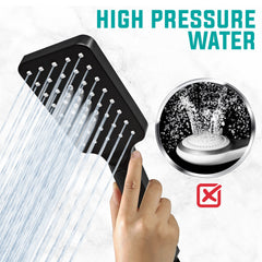 Metpure rectangle handheld shower head with Easy Clicker button, stainless steel hose and adjustable mount