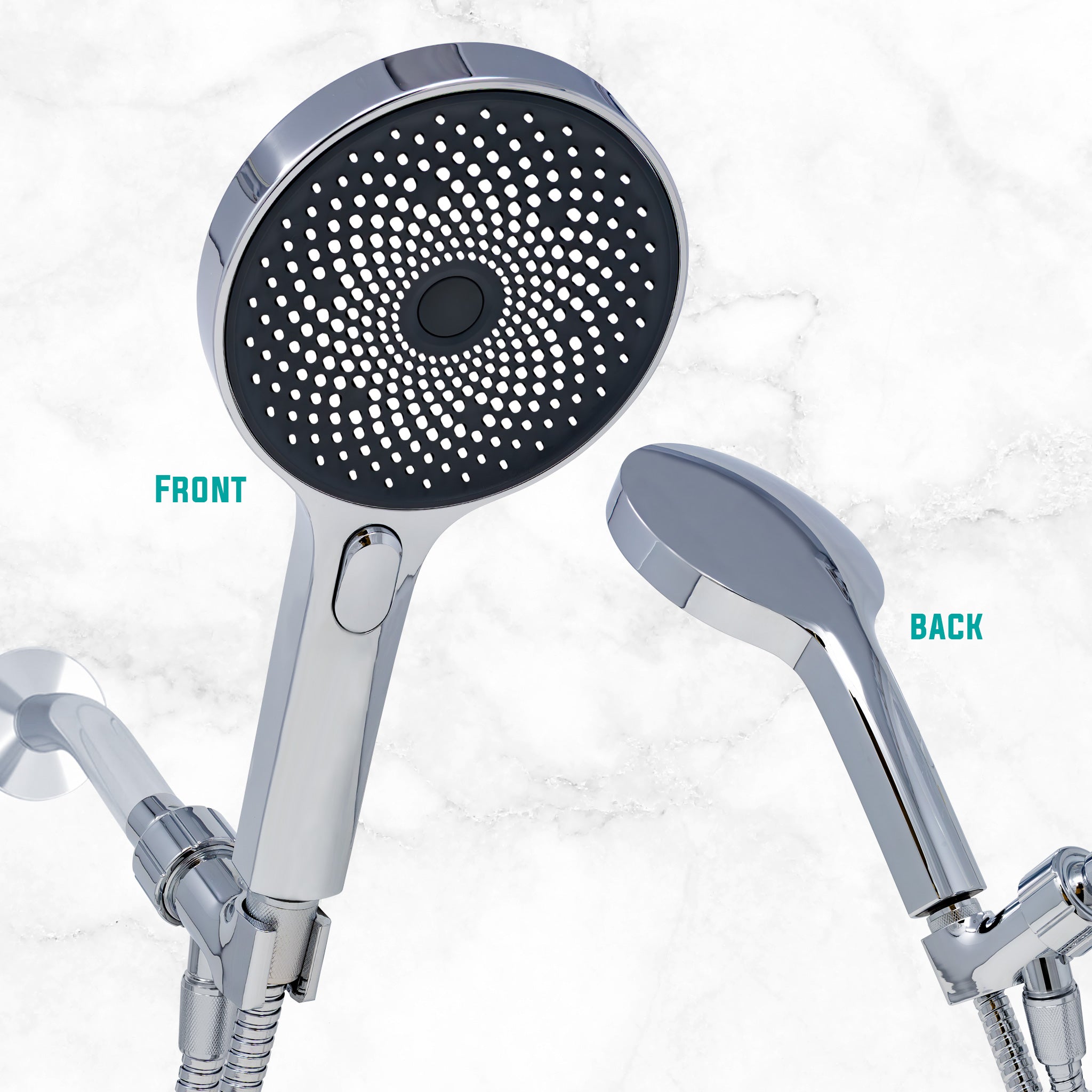 Metpure High-Pressure Handheld Shower Head with Easy Clicker - Multiple Spray Patterns. 5" Large Head for Waterfall Showering Experience. Stainless Steel Hose & Adjustable Mount Holder. Chrome
