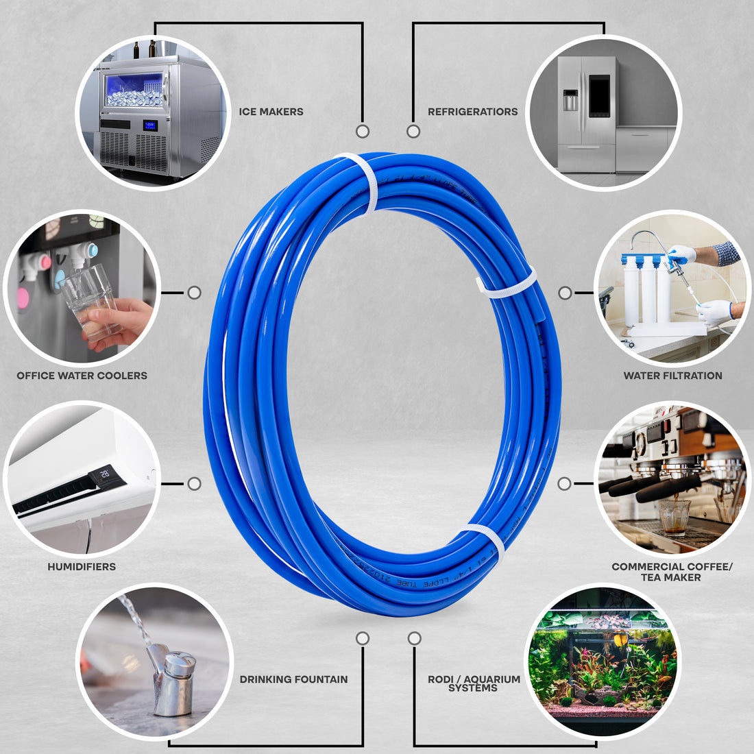 LLDPE 1/4" OD Tube 25 ft Roll in Metpure Retail Bag. Certified by NSF. For Reverse Osmosis De-ionized Water Filtration Systems, Refrigerators, and Other Appliances. Blue Color