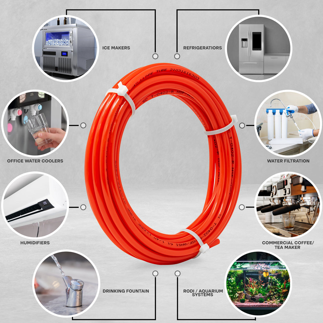 LLDPE 1/4" OD Tube 25 ft Roll in Metpure Retail Bag. Certified by NSF. For Reverse Osmosis De-ionized Water Filtration Systems, Refrigerators, and Other Appliances. Red Color