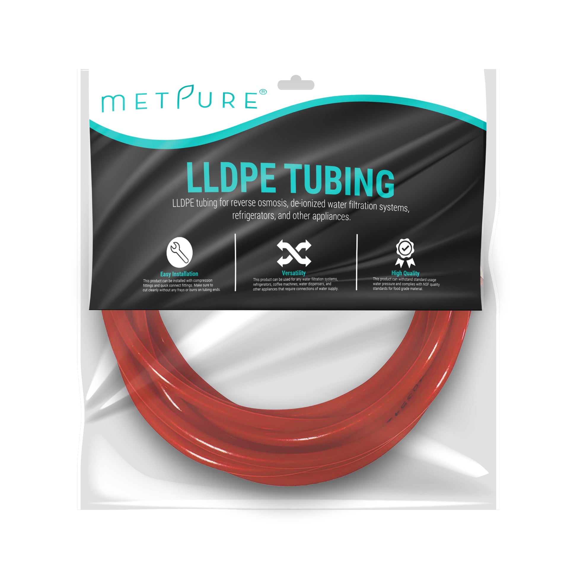LLDPE 1/4" Tube. Precut 25ft/roll. Red color Certified NSF | Metpure