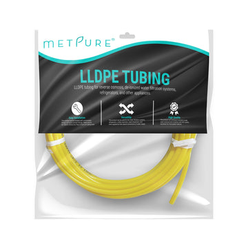 LLDPE 1/4" OD Tube 25 ft Roll in Metpure Retail Bag. Certified by NSF. For Reverse Osmosis De-ionized Water Filtration Systems, Refrigerators, and Other Appliances. Yellow Color