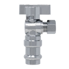 1/4 Turn Angle Stop Valve, 1/2" Press x 3/8" OD Compression, Lead-Free Brass, ProPress Compatible (1 or 5 Pack)