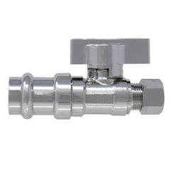 MiiFLEX chrome lead free brass straight stop valve, 1/2 inch press x 3/8 inch OD compression, ProPress compatible