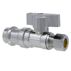MiiFLEX chrome lead free brass straight stop valve, 1/2 inch press x 3/8 inch OD compression, ProPress compatible