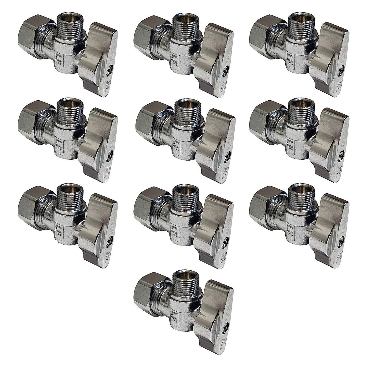 Chrome plated lead free brass quarter turn angle stop valve, 1/2 inch NOM x 3/8 inch OD compression
