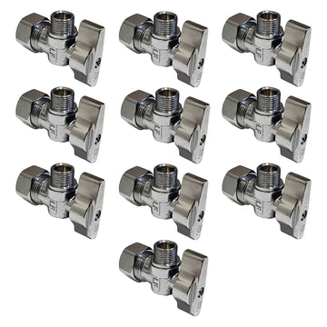 1/2" NOM (5/8" OD) x 3/8" COMP 1/4 Turn Angle Stop Valve 10 Pack