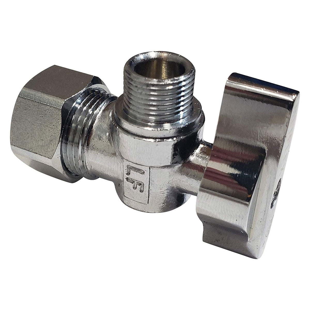 Chrome plated lead free brass quarter turn angle stop valve, 1/2 inch NOM x 3/8 inch OD compression