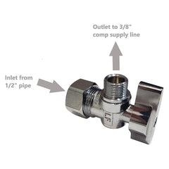 Chrome plated lead free brass quarter turn angle stop valve, 1/2 inch NOM x 3/8 inch OD compression