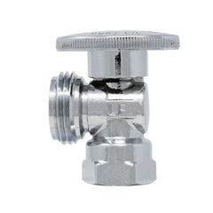 Two chrome plated quarter turn washing machine angle stop valves, 1/2 inch FIP x 3/4 inch MHT