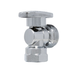 Two chrome plated quarter turn washing machine angle stop valves, 1/2 inch FIP x 3/4 inch MHT