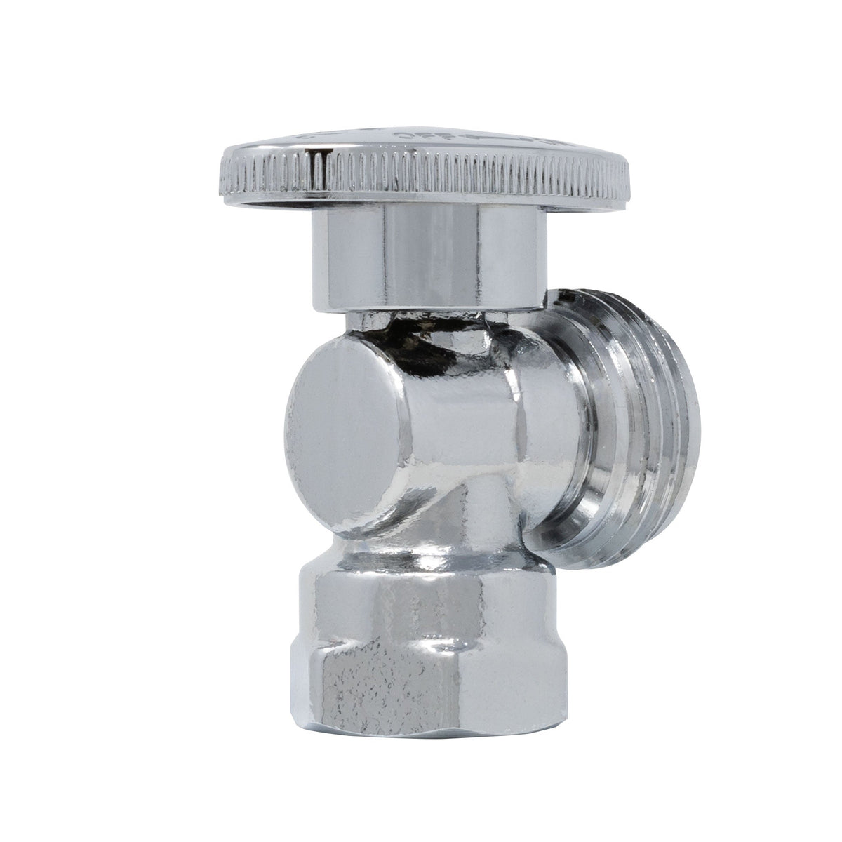 Two chrome plated quarter turn washing machine angle stop valves, 1/2 inch FIP x 3/4 inch MHT