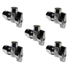 Chrome plated brass 1/4 turn angle stop valve, 1/2 inch CPVC slip x 3/8 inch OD compression, 5 pack