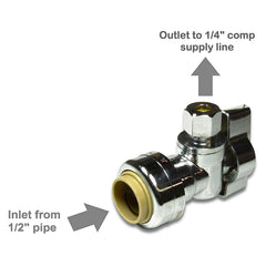 MiiFLEX straight push-fit stop valve, 1/2 inch NOM x 1/4 inch OD compression, 2 pack