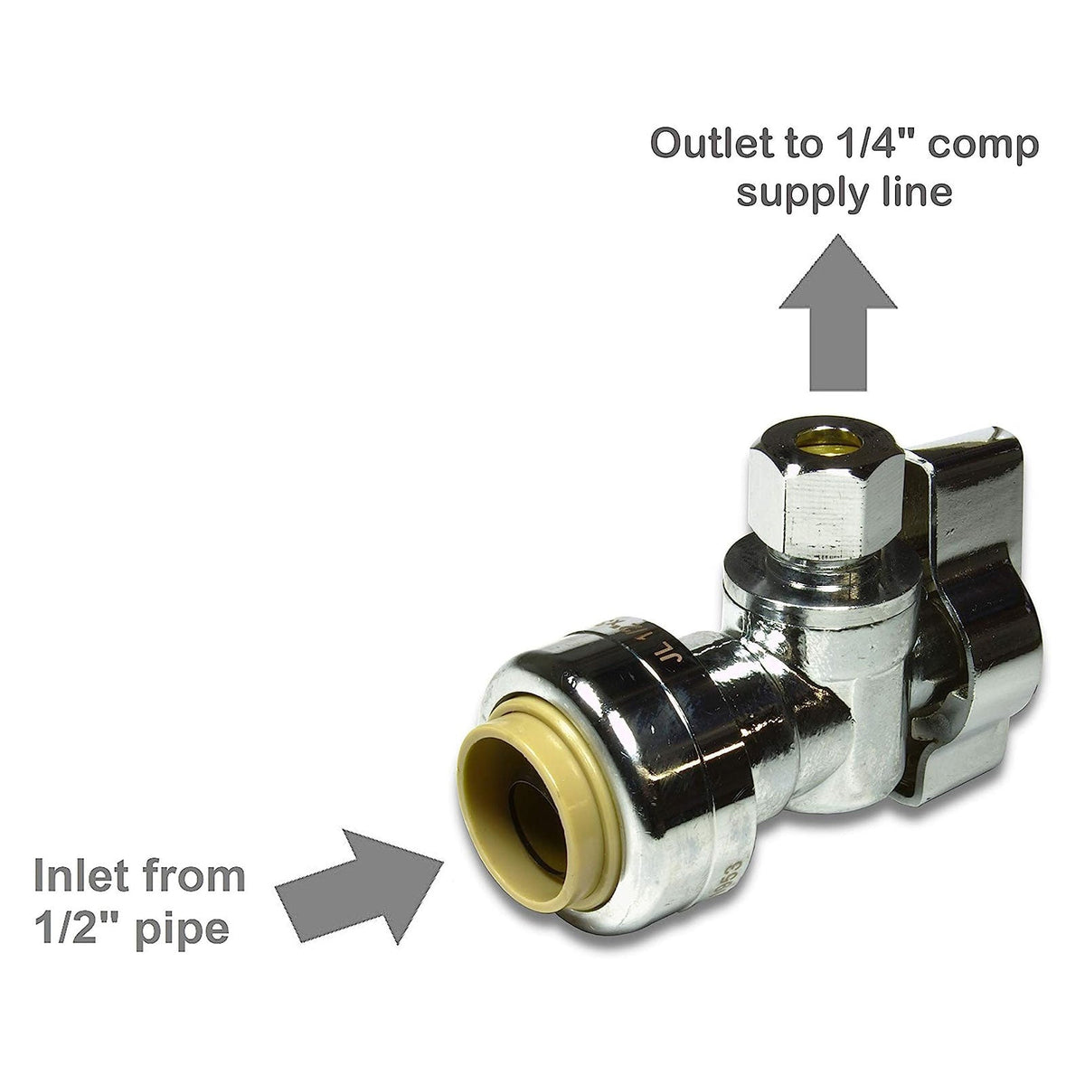 MiiFLEX straight push-fit stop valve, 1/2 inch NOM x 1/4 inch OD compression, 2 pack