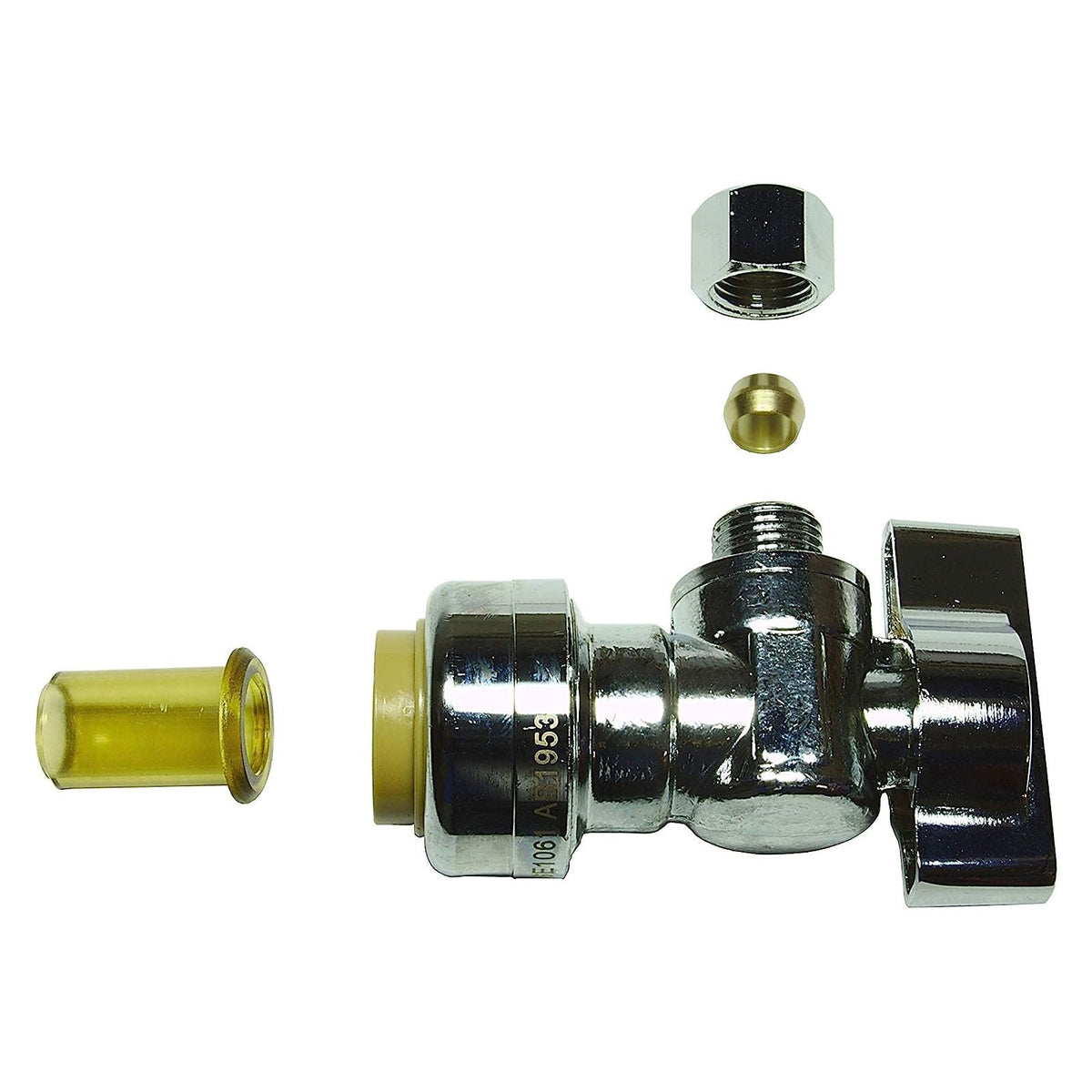 MiiFLEX straight push-fit stop valve, 1/2 inch NOM x 1/4 inch OD compression, 2 pack