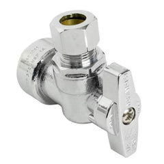 Lead free brass push fit 1/4 turn angle stop valve, 1/2 inch NOM x 3/8 inch OD compression, 5 pack