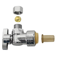 Lead free brass push fit 1/4 turn angle stop valve, 1/2 inch NOM x 3/8 inch OD compression, 5 pack