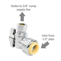 Lead free brass push fit 1/4 turn angle stop valve, 1/2 inch NOM x 3/8 inch OD compression, 5 pack