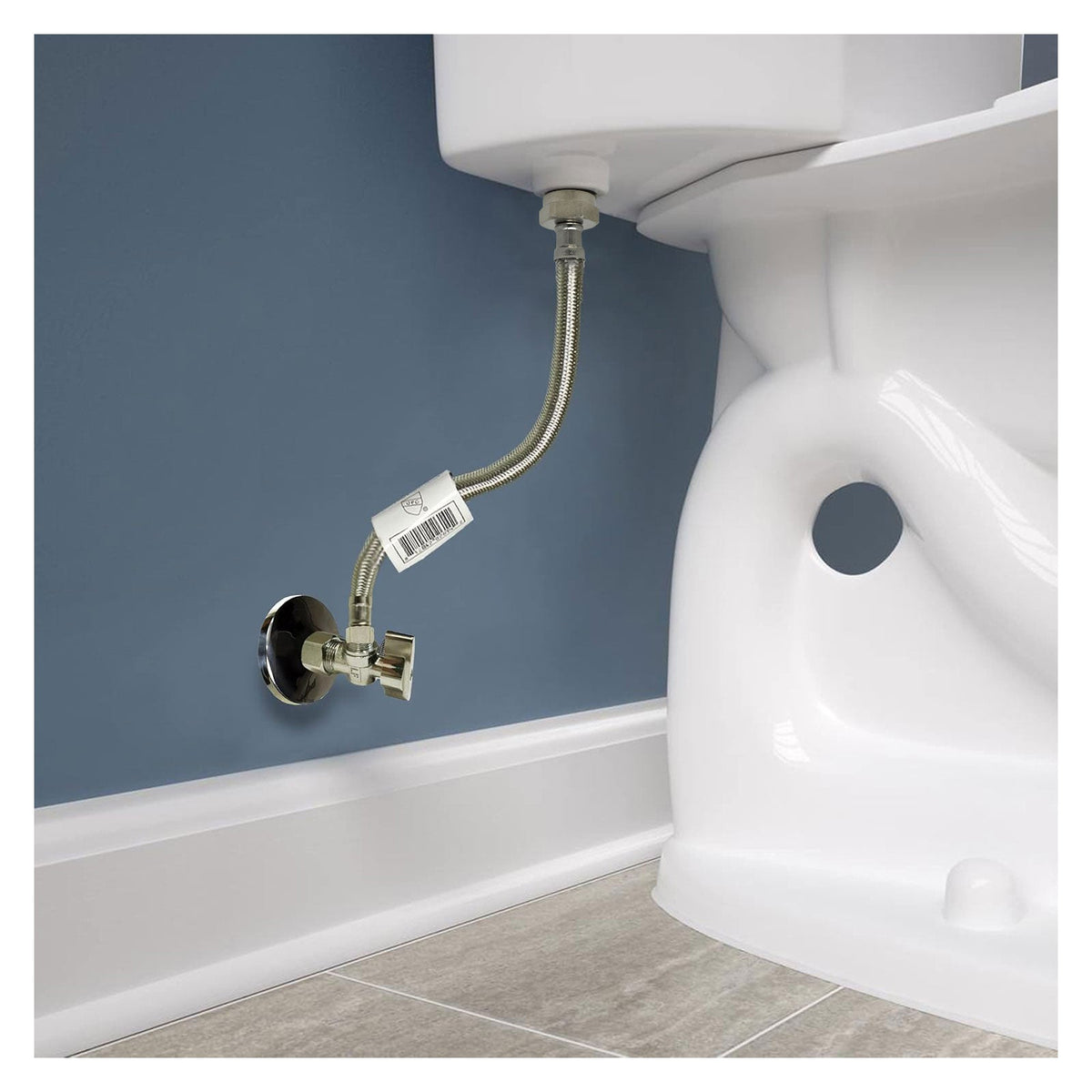 Complete toilet set valve kit, 1/2 inch NOM x 3/8 inch OD compression angle shut off, escutcheon and 12 inch braided supply line - view 3