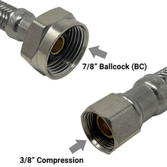 Complete toilet set valve kit, 1/2 inch NOM x 3/8 inch OD compression angle shut off, escutcheon and 12 inch braided supply line - view 4