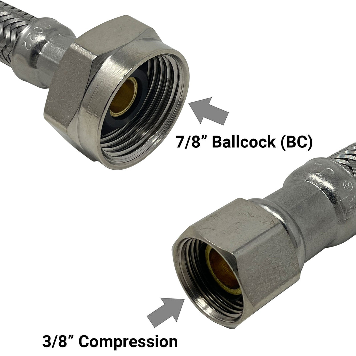 Complete toilet set valve kit, 1/2 inch NOM x 3/8 inch OD compression angle shut off, escutcheon and 12 inch braided supply line - view 4