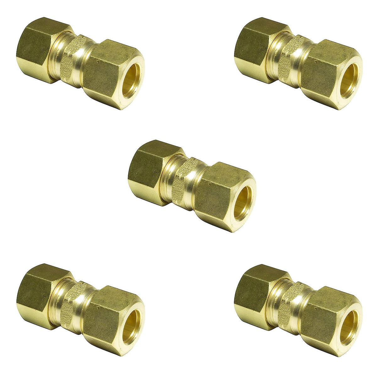 Lead free brass 3/8 inch OD compression union coupling, 5 pack