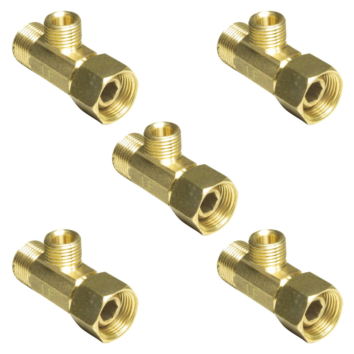 3/8 inch female compression x 3/8 inch x 1/4 inch brass angle stop add-a-tee, 5 pack - view 2