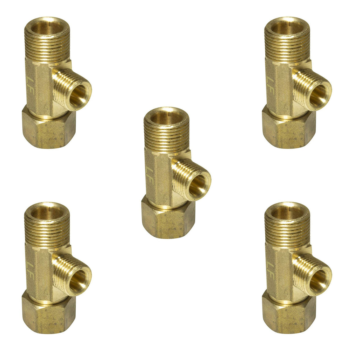 3/8 inch female compression x 3/8 inch x 1/4 inch brass angle stop add-a-tee, 5 pack - view 3