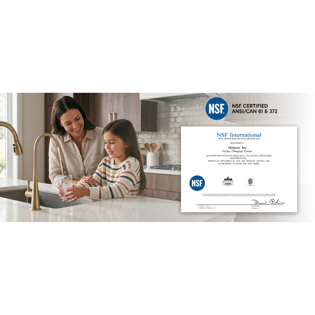 Metpure Anaqua Air Gap RO Faucet Kit, 3-Port Brass, Pre-Installed Drain Tubes, Wrench & Adapters, NSF (Select Color)