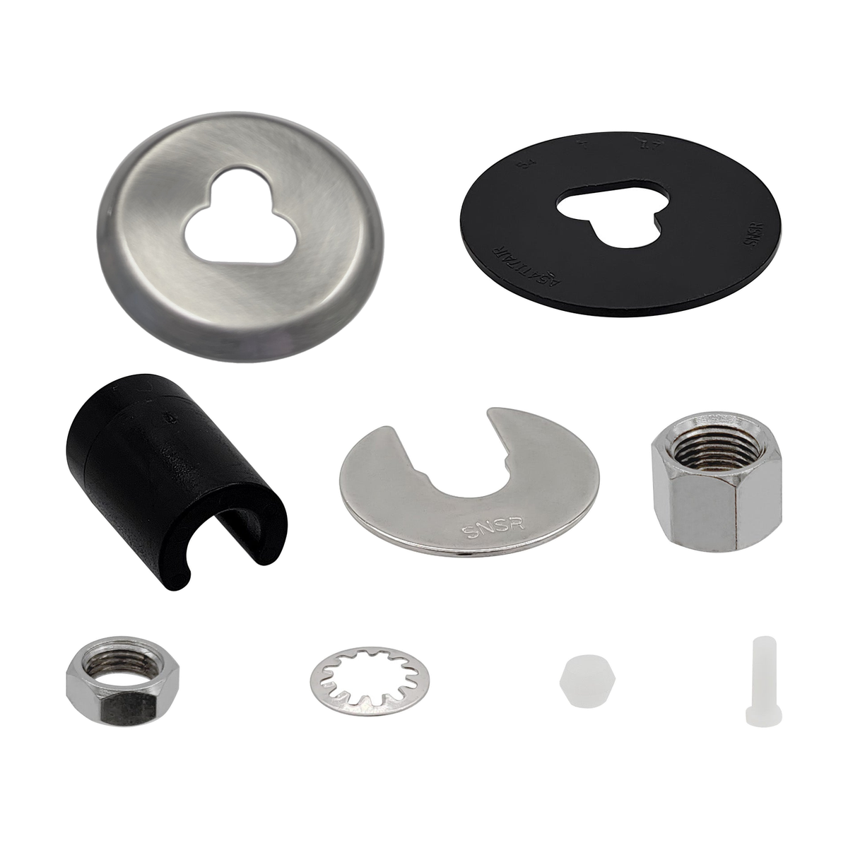 Brushed Nickel escutcheon plate and mounting hardware kit for Metpure FA-05 Air Gap RO faucet