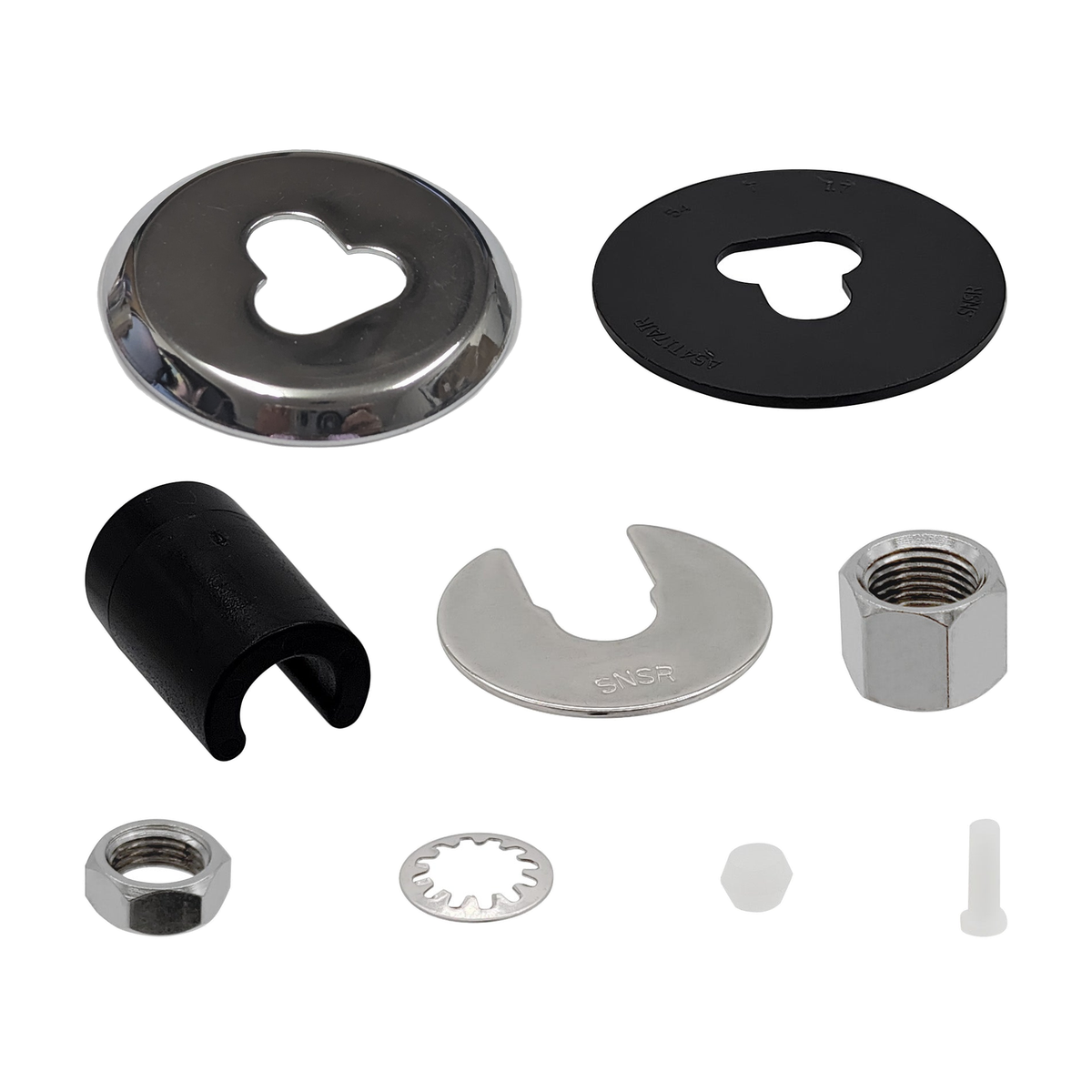 Chrome escutcheon plate and mounting hardware kit for Metpure FA-05 Air Gap RO faucet