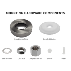 Labeled parts diagram of Brushed Nickel FA-08/FA-09 RO faucet mounting hardware kit