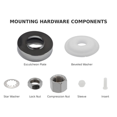 Labeled parts diagram of Chrome FA-08/FA-09 RO faucet mounting hardware kit