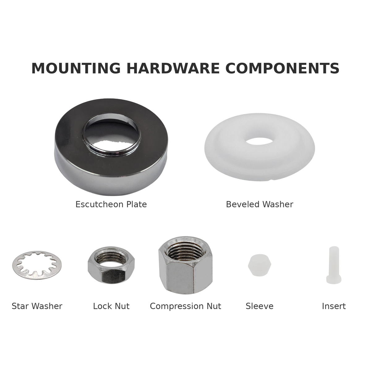 Labeled parts diagram of Chrome FA-08/FA-09 RO faucet mounting hardware kit